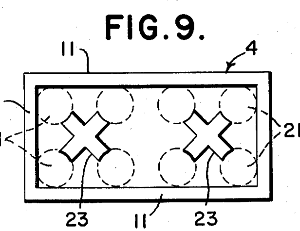 Patent Fig. 9: plan view with two cross-shaped projections