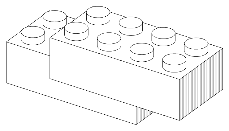 Line render: two 2×4 bricks coupled at an offset